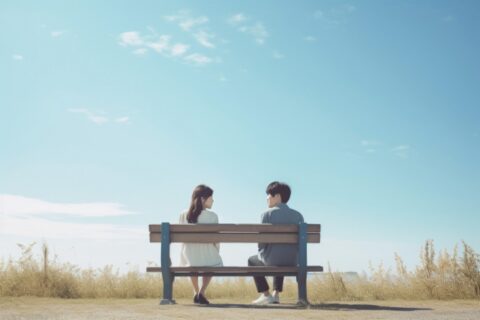 ベンチに座る男女